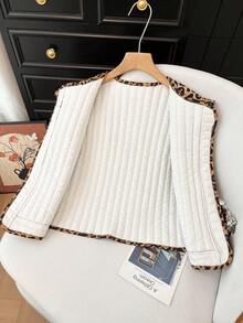 GMFP Women's Autumn/Winter Casual Elegant Fashion Loose Print Patchwork Leopard Print Cardigan Vest - Leopard - View 10