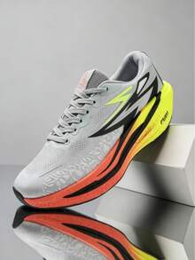 Men's Mesh Running Sports Shoes, Gradient Thick Cushioning Sole Anti-Slip Outdoor Athletic Shoes - Grey - View 4