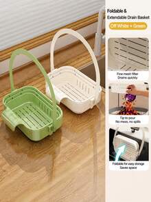2pcs Foldable Kitchen Colander Basket, Kitchen Storage Organizer, Home Sink Extendable Hanging Rack, Filter Hanging Basket, Kitchen Sink Storage, Sponge Holder - Multicolor - View 4