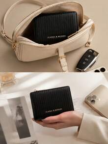 Carteras Para Mujer Vertical Ribbed PU Leather Short Wallet, Zip Around Card Holder With Coin Pocket, Classic Style - Multicolor - View 7