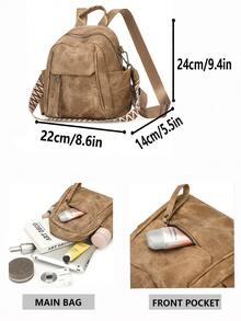 Vintage Distressed Backpack For Women, New Fashion Versatile Multi-Functional Shoulder Crossbody Bag. Large Capacity Main Compartment Easily Holds Daily Essentials. 3-In-1 Design, Perfect For Daily Commute, Weekend Outings, And Short Trips. - Multicolor - View 3