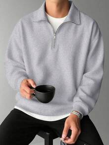 Men's Lightweight Quarter Zip Pullover, Casual Relaxed Fit Sweatshirt For Spring And Autumn - Grey - View 2