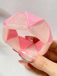 Y2K Dopamine Style Stretchable Resin Wide Bracelet, Geometric Triangle Patchwork Glitter Contrast Color Macaron Candy Tone Elastic Bangle, Casual Party Layered Decorative Hand Accessory For Girls - Multicolor - View 14