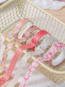 5 Rolls/Set Of Simple Pattern Washi Tape Set, Stylish Clear-Printed Plant Flower Decorations, For Decorating Gift Bags, DIY Scrapbooking, And Journaling,Gift For Friends - Sets - View 4