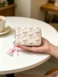 Women's Bowknot Polka Dot Short Card Holder Coin Purse Cute Girly Style Student Portable Small Wallet - White - View 3