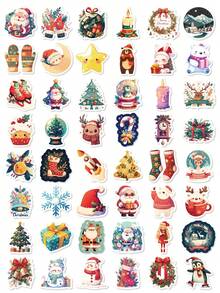 50Pcs Christmas Sticker Pack For Kids, Cute Cartoon Xmas Santa Snowman Reindeer Decals, Festive Holiday Scrapbook Stickers For Laptop, Water Bottle, Phone Case & Journal Crafts - Multicolor - View 7