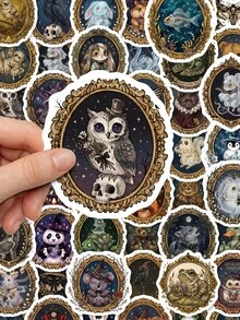 50Pcs Gothic Framed Animal Decorative Stickers, Vintage Witchy Magical Creature Waterproof Stickers For Laptop, Water Bottle, Journal, Scrapbook - Multicolor - View 3