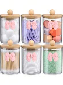 New 2-In-1 DIY Bow Transparent Plastic Storage Box With Lid - Desktop Makeup Organizer With Round Compartments | Modern Vanity Storage Box With Lid, Bathroom Countertop Organizer - Perfect For Storing Makeup Brushes, Lipsticks And Beauty Tools - Multicolor - View 7
