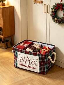 1pc Christmas Desktop Storage Boxes, Foldable Portable Organizer Baskets, Thickened Bins,Festive Print, Multi‑Color Holiday Style For Teens Adults, Xmas Tabletop Bedroom Dorm Office, Practical Storage Box For Daily Home Organization - Multicolor - View 3