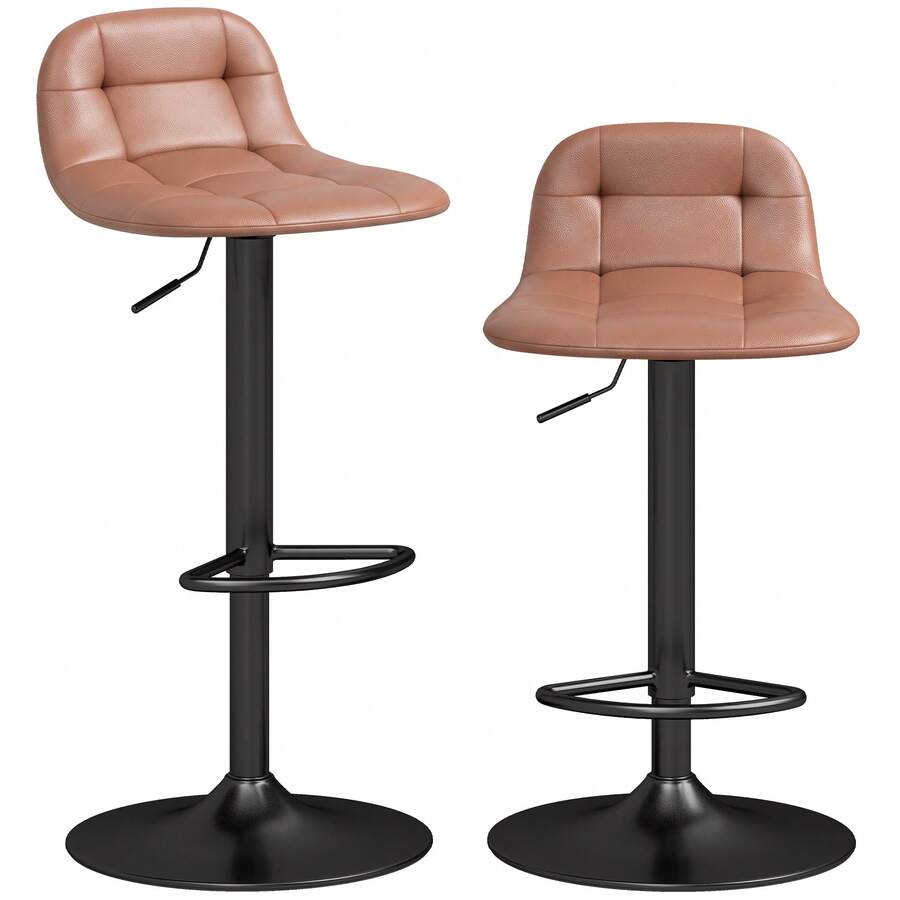 Set Of 2 PU Leather Bar Stools, Retro Industrial Style, Adjustable Height, 360° Swivel, 40x41.5x76-98 Cm, Dark Brown - Brown + Black - View 1