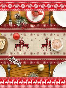 1pc Red And Black Buffalo Plaid Reindeer Design Christmas Table Runner, Christmas Tablecloth, Christmas Long Tablecloth, Faux Linen Polyester Material, Gift, Protective Cover, Rectangular Tablecloth, Washable, Suitable For Home Dinner, Coffee Table, Kitchen And Dining Room Decoration, Table Decoration Party And Scene Decoration, Home Decor, Outdoor Patio Table Runner Decoration, Entryway Decoration, Fireplace Mantle Decor - Red - View 8