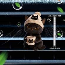Cute Cat In Hat Drinking Milk Tea Car Vent Clip, Air Freshener With Scent Chip, Funny Interior Decor Accessory - A - View 2