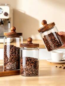 1pc Glass Storage Jar With Lid, Coffee Bean Storage Jar, Snack Storage Jar, Airtight Glass Container, Kitchen Storage Jar - Suitable For Tea, Dried Fruit, Nuts, Snacks, Grains - Multicolor - View 1