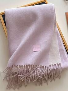 1pc Solid Color Faux Leather Label Tasseled Thick Scarf 65*190cm, Polyester Wool Blend, Fall Winter Shawl For Travel Party Outing, Wear As Scarf Shawl - Multicolor - View 20