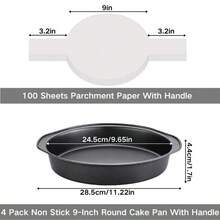 Set Loyang Kue Bulat, Loyang Kue Anti Lengket dari Baja Karbon dengan Pegangan, Termasuk Kertas Perkamen, Aman untuk Mesin Pencuci Piring - Hitam - View 17