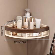 Faux Wood Grain Bathroom Toilet Corner Triangle Storage Rack Wall Mounted - Multicolor - View 7