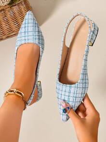 Vintage Style Women's High Heel Sandals, Elastic Back Strap, Pointed Toe Chunky Heel Elegant Dress Shoes, Suitable For Party, Date, Wedding - Baby Blue - View 2