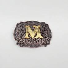 1pc Western Cowboy Style Metal Belt Buckle With Embossed Letter, Vintage Leather Belt Buckle - Bronze - View 21