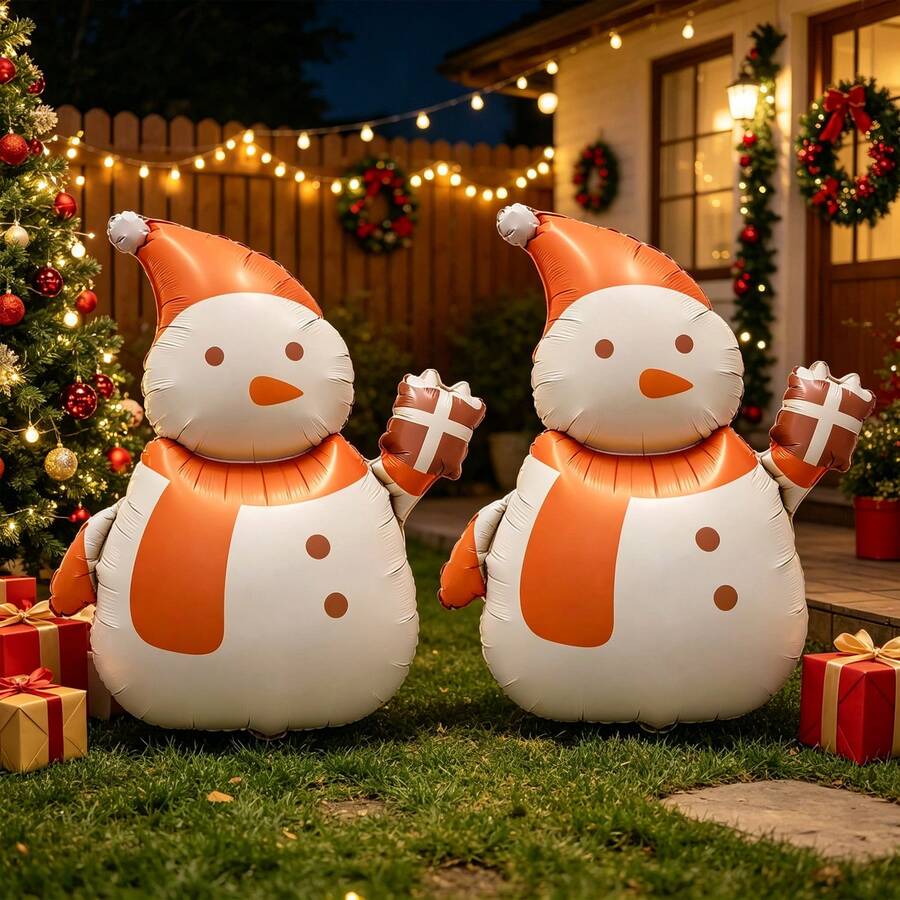 Christmas Snowman Shaped Aluminum Foil Balloon Set, Holiday Party Atmosphere Decoration Props, Indoor Home Scene Decoration Inflatable Foil Balloons - Multicolor - View 1
