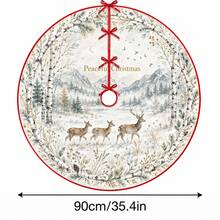 1件水彩樺樹林與鹿圖案聖誕樹裙，優雅節日裝飾，5種尺寸，中性節日禮物，適用於居家與派對聖誕裝飾 - 水彩白樺林麋鹿 - 查看 14