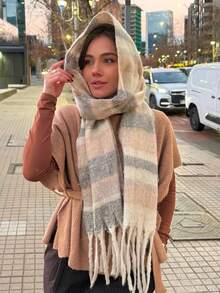 1pc Small Plaid Scarf, Soft & Warm For Autumn/Winter Women Winter Scarves For Dress - Brown Plaid - View 6