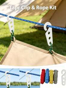 10m Camping Tent Guy Line With Hooks, Tent Rope, Outdoor Tent Tarp Hanging Accessories, Outdoor Tent Guy Line With Hooks, Multi-Functional Camping Rope, Heavy Duty Tarp Rope, Camping Hanging Supplies - Multicolor - View 3