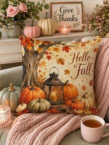 Taplak Meja Thanksgiving, Sarung Bantal, Alas Piring, Taplak Meja Motif Musim Gugur Vintage Lentera Daun Maple Pohon, Taplak Meja Dekoratif Panjang Gaya Rumah Pertanian Pedesaan Selamat Datang Musim Gugur, Dekorasi Pesta Liburan Rumah Dapur - MultiWarna - View 8