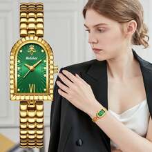 YaLaLuSi Brand 1pc Elegant Women's Wrist Watch, Exquisite Small Square Dial Design - Gold - View 7