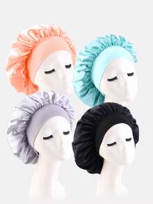 6pcs Women's Satin Printed Wide Brim Sleep Cap Beauty Care Hat Suitable For Daily Use - Multicolor - View 10