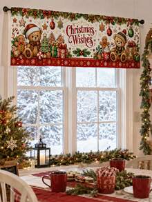 1pc Teddy Bear Gingerbread Christmas Wishes Window Valance, Cute Vintage Farmhouse Polyester Rectangular Rod Pocket Printed Short Curtain, Festive Kitchen Window Decor For Christmas Party Dining Room Winter Home - Multicolor - View 3