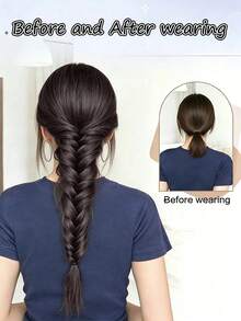 Brown-Black 16-Inch Hand-Braided Ponytail Extension, With Claw Clip, Suitable For Women - Multicolor - View 3