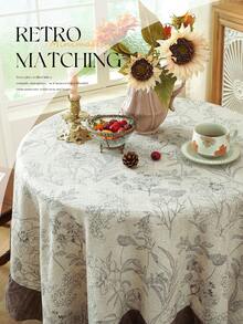 1pc Colorblock Ruffle Edge Tablecloth, Floral Print, Autumn/Winter Atmosphere, Farmhouse Style, Suitable For Dining Table Decor, Picnic Tablecloth, Holiday Celebration, Party Gathering, Birthday Banquet, Daily Dining Table, Kitchen And Dining Room Decoration, All Seasons, Home Decor - Silver - View 8
