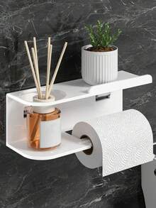 1 buah Tempat Penyimpan Kertas Toilet Gantung Dinding, Dapat Digunakan Sebagai Rak Penyimpanan Pengharum Ruangan Kamar Mandi, Rak Penyimpanan Multifungsi, Tempat Gulungan Kertas, Cocok untuk Dapur dan Kamar Mandi, Aksesoris Kamar Mandi - Hitam - View 8