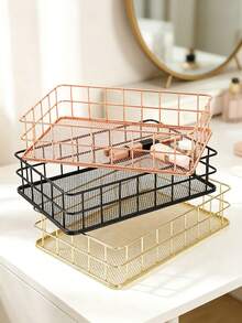 1pc Nordic Metal Wire Storage Basket, Gold & Rose Gold Desktop Organizer Tray, Vanity Makeup Cosmetic Sundries Storage Holder - Multicolor - View 6