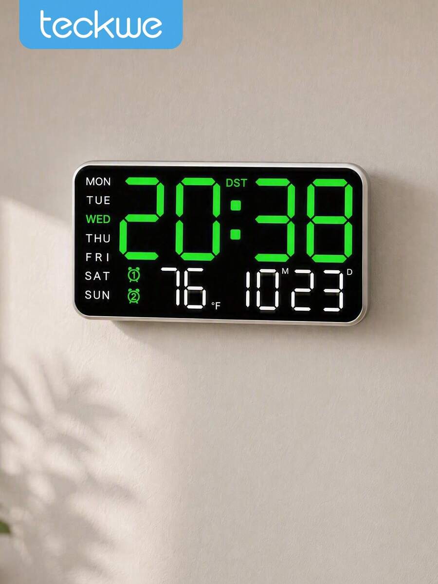 Teckwe Large Screen LED Digital Wall Clock, USB Powered, Dual Alarms, Temp & Date & Week Display, Dimmable Brightness, ℃/℉ Switch, Minimal Desk & Wall Clock For Home Office, Battery Not Included. - multicolor - View 1