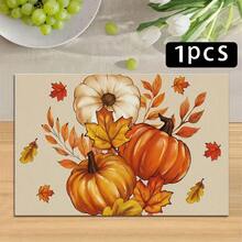 1/4/6pcs Autumn Series Beige Realistic Pumpkin White Flower & Autumn Leaf Pattern Printed Placemats, Heat-Resistant Table Mats For Home Kitchen/Dining Table Protection, Party Scene Decor - Multicolor - View 13