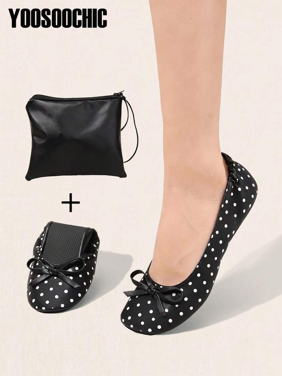 Nouvelles chaussures de ballet à pois, chaussures de danse pour femmes légères avec sensation de pieds nus, chaussures de danse à la mode décontractées douces confortables polyvalentes pour l'extérieur et l'intérieur, chaussures de ballet pliables à enfiler, chaussures de maison