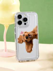 Clear Bubble Phone Case, Cute Cocker Spaniel Puppy With Pink Lily Print, Cartoon Dog Design, Transparent Soft Shockproof Cover, Adorable Gift - Multicolor - View 4