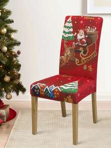 1/4/6pcs Christmas Printed Chair Covers, With Santa Claus, Reindeer, Bells And Other Christmas Holiday Printed Patterns, Suitable For Christmas Atmosphere, Suitable For Parties, Gatherings, Home, Hotel And Other Places Decoration - Multicolor - View 1