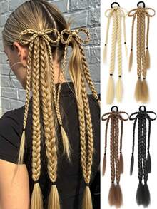 18inch Synthetic Bow Braided Ponytail Hair Extensions Braided With Elastic Rubber Band For Women Daily/Party/Music Festival Use - Multicolor - View 1
