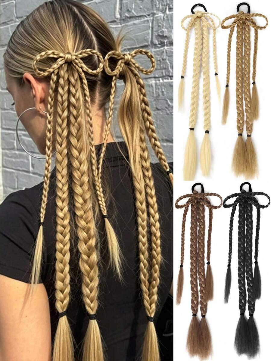 18inch Synthetic Bow Braided Ponytail Hair Extensions Braided With Elastic Rubber Band For Women Daily/Party/Music Festival Use - Multicolor - View 1