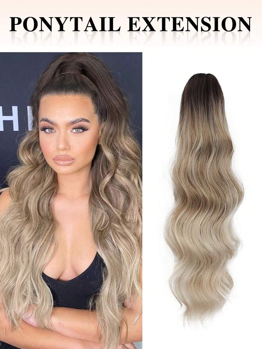 nimoki 24 Inch Clip-In Ponytail Hair Extension, Heat-Resistant Fiber, Suitable For Girls And Women, Party And Daily Use (Beige Gradient) - Beige Ombre - View 1