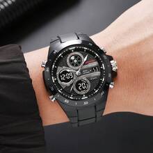 SKMEI 2808 Multifunctional Men's Luxury Sports Digital LED 3 Time Chronograph Alarm Watch Plastic TPU Strap - Black - View 4