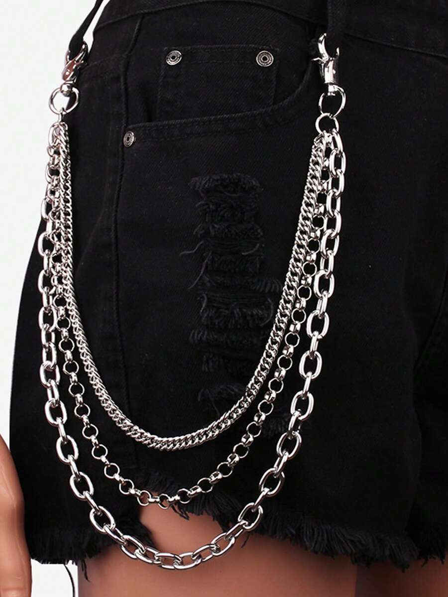 1PC Gothic Style Multi-Layer Patchwork Pants Chain, Vintage Heavy Metal Waist Decor, Jeans Hanging Chain Subculture Outfit Accessory - Multicolor - View 1