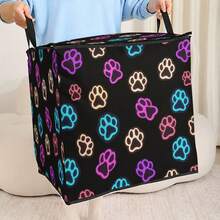 1pc Clothing Storage Box, Glowing Footprint Print Storage Bag, Large Capacity Foldable Storage Bag, Suitable For Blankets, Bedding And Clothes, Durable Non-Woven Fabric Material, Strong Zipper, Perfect Holiday Home Gift - Multicolor - View 1