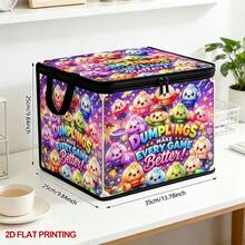 1pc Foldable Zipper Storage Bin With Handles, 2D Flat Printing Cute Gaming Cartoon Dumplings Print Large Capacity Dust‑Proof Fabric Storage Box For Bedroom Closet Toys Clothes Organizer - 1 Unit - View 5