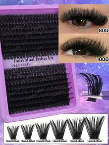 رموش صناعية D-Curl، إضافات الرموش، مجموعة رموش DIY، مجموعة إضافات رموش صناعية سوداء سميكة وطويلة جداً D-60D 80D 100D، مجموعة رموش صناعية سوداء للمكياج اليومي، رموش صناعية مختلطة فردية وعنقودية 9-16 مم للاستخدام المنزلي DIY - D - مشاهدة 4