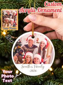 Custom Round Christmas Ornament, Personalized Acrylic Family Photo & Text Custom Christmas Tree Hanging Decoration, Personalized Family Keepsake Ornament, Personalized Hanging Decor, Photo Ornament, Christmas Ornament, Customized Memorial Holiday Gift - Multicolor 2 - View 1