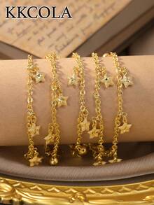 KKCOLA 1pc Cross-Border Fashion Star Bracelet, Party Gathering Holiday Gift Jewelry Accessory, Daily Matching, Popular Jewelry For Lover, Mom, Daughter - Yellow Gold - View 5
