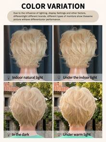 NAMM Blonde Pixie Cut Curly Wig With Bangs Natural Looking Synthetic Heat Resistant Fiber Short Pixie Cut Wig For Women Cosplay Daily And Daily Use 9 Inch ( Honey Brown Highlight, Burgundy, Black ) - Multicolor - View 7